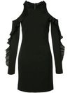 DAVID KOMA Cold Shoulder Frill Dress,DRYCLEANONLY