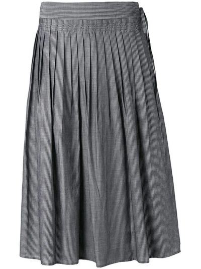Vince Pleated Striped Wrap Skirt In Black/off White