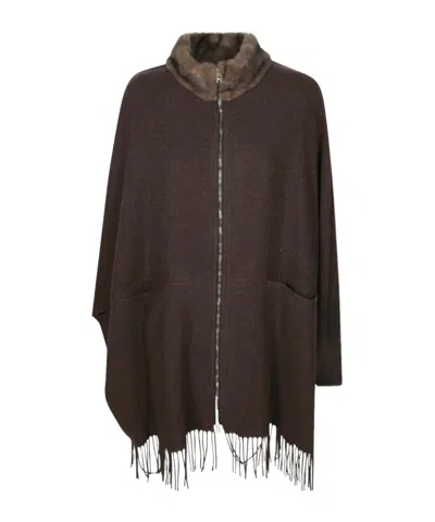 Herno Turtleneck Cape In Brown