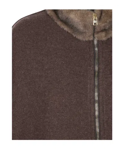 Herno Turtleneck Cape In Brown