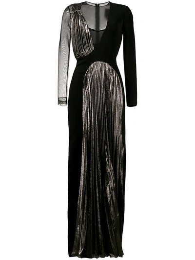 Christopher Kane Stretch-jersey, Tulle And Pleated Lamé Gown In Black Pink