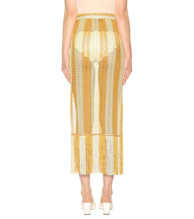 Shop Missoni Crochet-knit Striped Wrap Skirt In Gold
