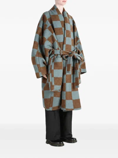 CHECK-PATTERN BELTED COAT