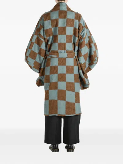 CHECK-PATTERN BELTED COAT