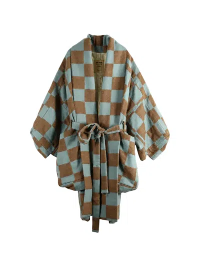 CHECK-PATTERN BELTED COAT