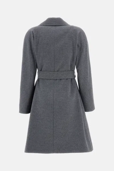 Max Mara Woven Draped Wool Coat In Gray