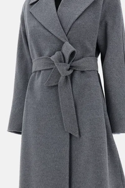 Max Mara Woven Draped Wool Coat In Gray