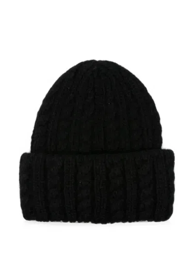 Moncler Mol20933b00036a9327999bb Ribbed Merino Wool Beanie In Black