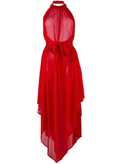 Shop Balmain Halterneck Backless Asymmetric Dress