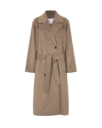 Samsoe & Samsoe Lead Gray Sahannen Melange Double-breasted Coat In Brown