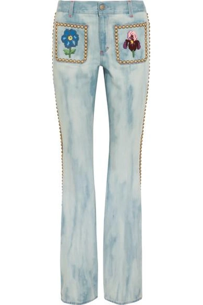 Gucci Studded Embroidered Mid-rise Flared Jeans In Blue | ModeSens