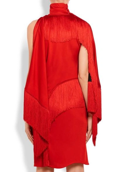 Shop Givenchy One-shoulder Fringed Jersey Turtleneck Mini Dress