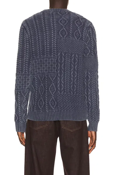 Schott Stonewashed Patchwork Cotton Sweater In Navy