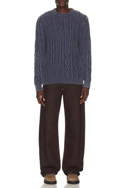 Schott Stonewashed Patchwork Cotton Sweater In Navy