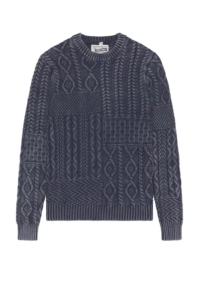 Schott Stonewashed Patchwork Cotton Sweater In Navy