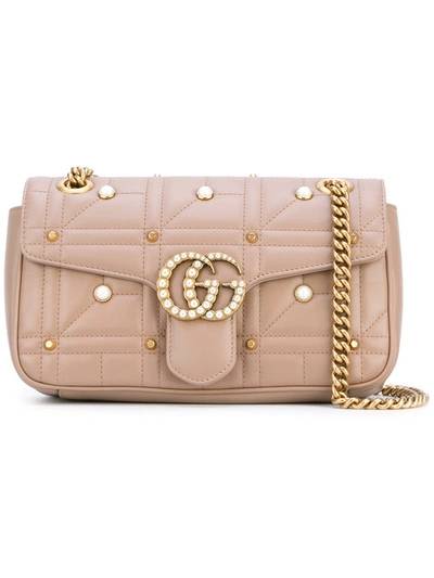 Gucci Gg Marmont Matelasse Imitation Pearl Leather Shoulder Bag - White In White/ Pink