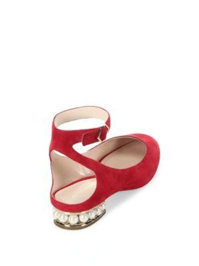 Shop Nicholas Kirkwood Lola Pearl Suede Ankle Strap Ballet Flats In Lipstick Red