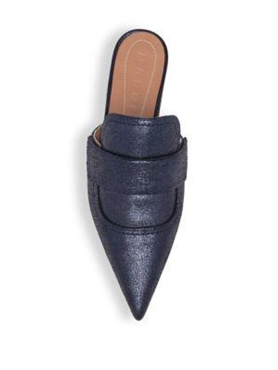 Shop Marni Metallic Leather Mules In Navy Blue