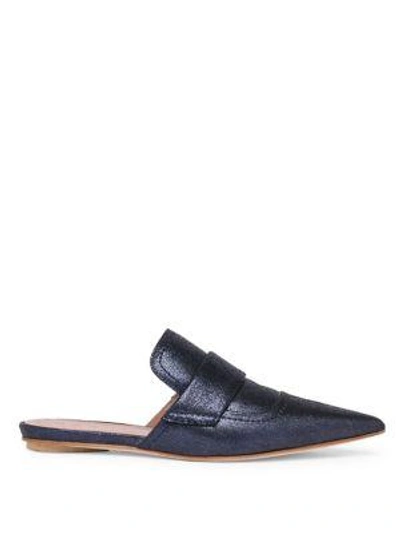 Shop Marni Metallic Leather Mules In Navy Blue