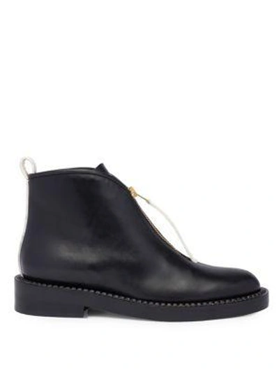 Shop Marni Hinge Leather Flat Booties In Black Limestone