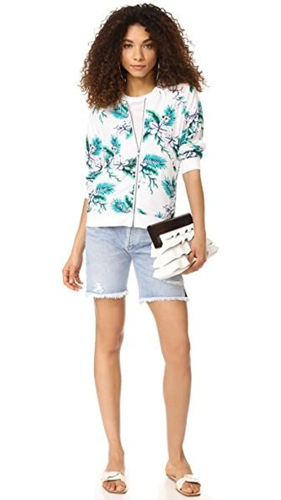 Shop Cupcakes And Cashmere Anjelica Palm Print Bomber Jacket In White