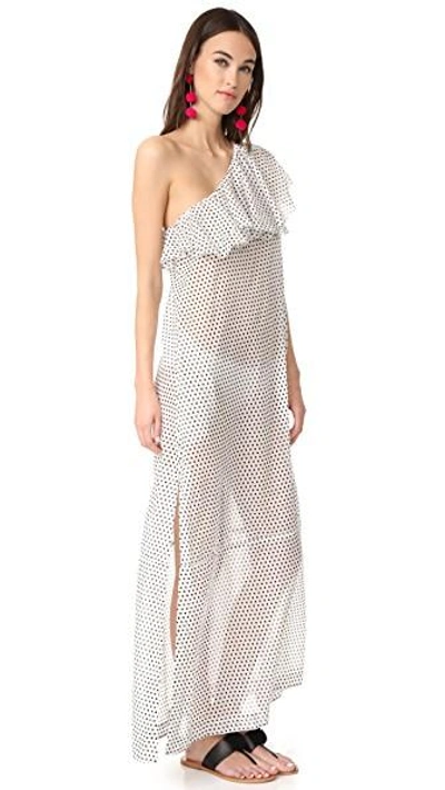 Shop Lisa Marie Fernandez Arden Flounce Dress In Black/white Polka Dots
