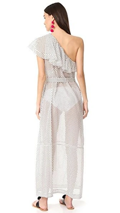 Shop Lisa Marie Fernandez Arden Flounce Dress In Black/white Polka Dots