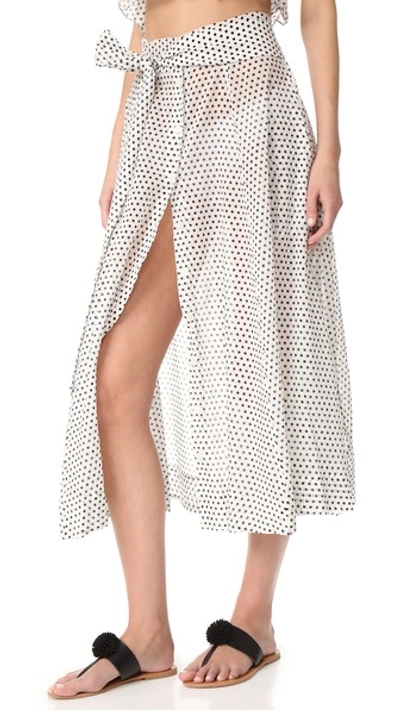 Shop Lisa Marie Fernandez Beach Skirt In White/black Polka Dot