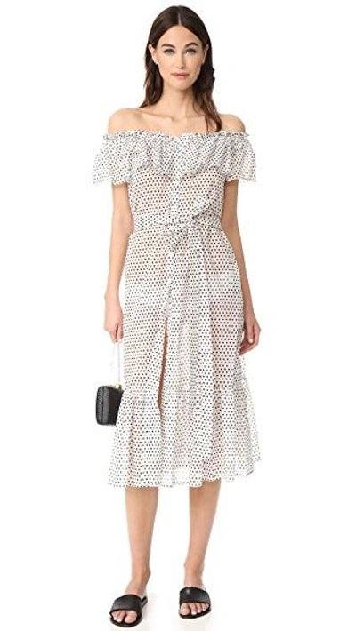 Shop Lisa Marie Fernandez Mira Button Down Sheer Dress In White/black Polka Dot