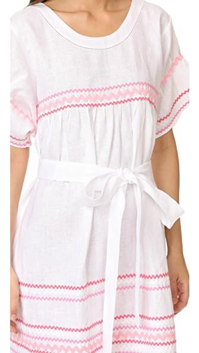 Shop Lisa Marie Fernandez Fiesta Dress In White Linen/pink Ric Rac