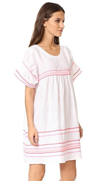 Shop Lisa Marie Fernandez Fiesta Dress In White Linen/pink Ric Rac