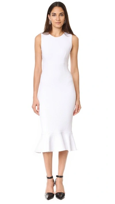 Opening Ceremony Drop Lotus Fluted Stretch-matelassé Midi Dress In White