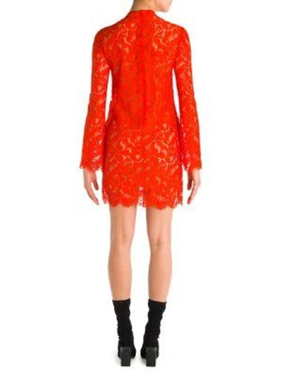 Shop Stella Mccartney Lace Long Sleeve Mini Dress In Gypsy Red