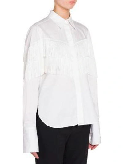 Shop Stella Mccartney Alina Fringe Poplin Blouse In Optical White