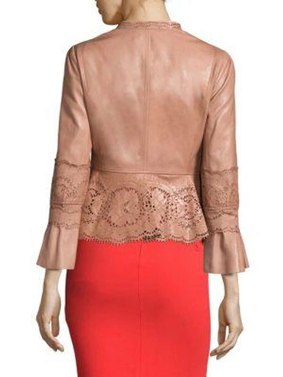 Shop Roberto Cavalli Floral-print Leather Jacket In Cappuccino