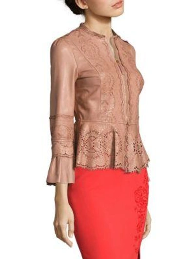 Shop Roberto Cavalli Floral-print Leather Jacket In Cappuccino