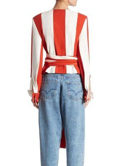 Shop Monse Silk Striped Wrap Top In Paprika-white