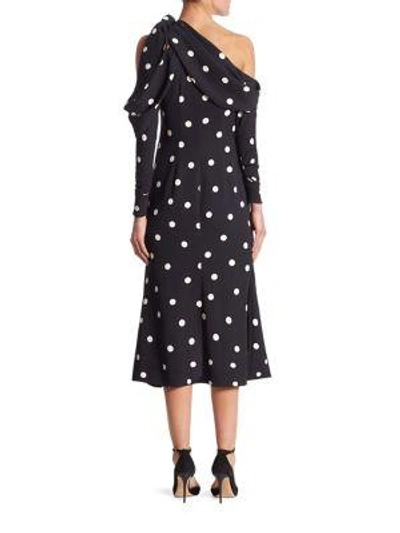 Shop Monse Silk Polka Dot One Shoulder Dress In Black White