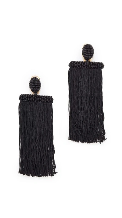 Shop Oscar De La Renta Long Silk Waterfall Tassel Clip On Earrings In Black
