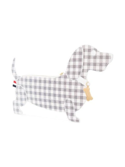 Shop Thom Browne Checked Dog Clutch In Grey