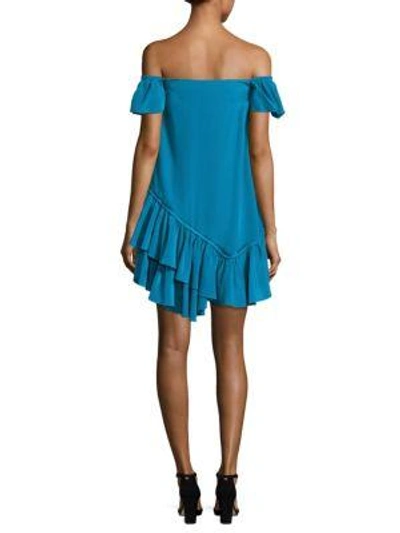 Shop Cinq À Sept Minella Ruffled Off-the-shoulder Dress In Malibu