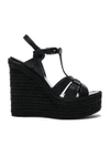 Saint Laurent Tribute Woven Leather Espadrille Wedge Sandals In Black