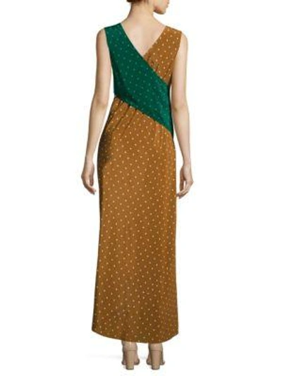 Shop Diane Von Furstenberg Colorblock Draped Silk Maxi Dress In Colorblock Arbor Dot Print