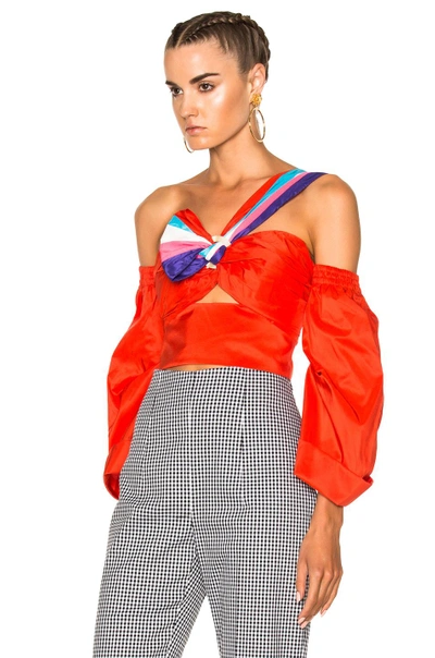 Shop Peter Pilotto Paneled Taffeta Top In Red,stripes