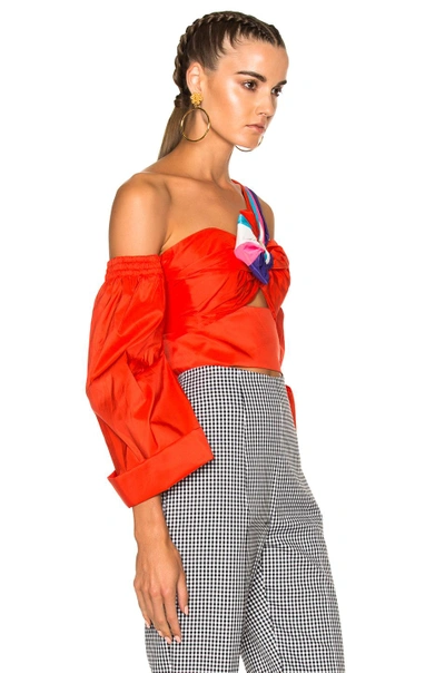 Shop Peter Pilotto Paneled Taffeta Top In Red,stripes