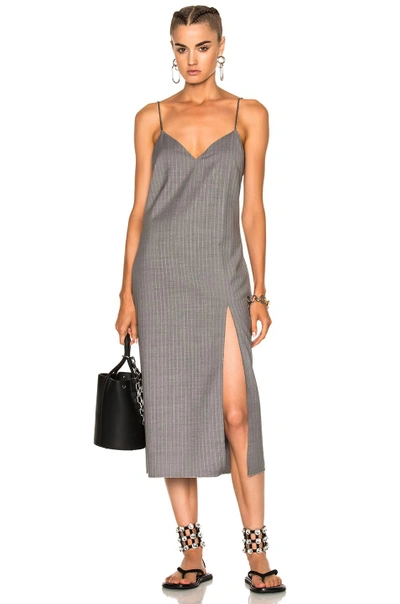 Shop Baja East Pinstripe Dress In Gray,stripes