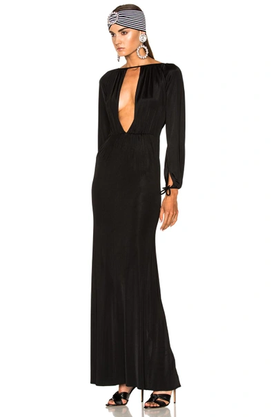 Shop Alessandra Rich Jersey Deep V Gown In Black