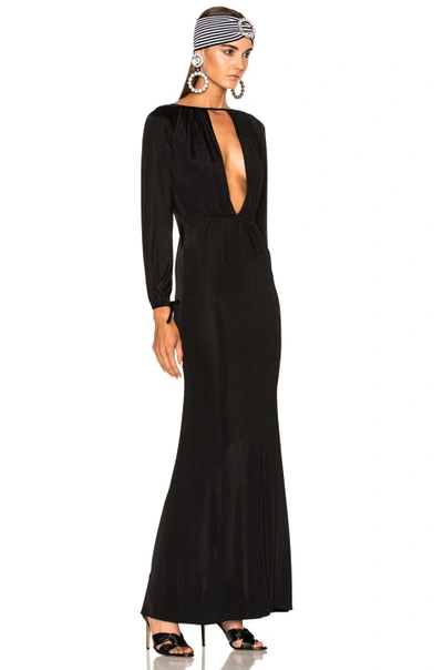 Shop Alessandra Rich Jersey Deep V Gown In Black