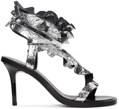 Isabel Marant Ansel Ruffled Metallic Cracked-leather Sandals In Silver
