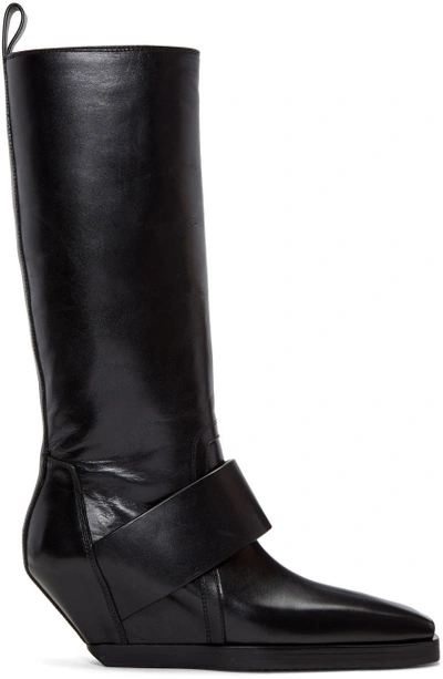 Rick Owens 70mm Leather Band Wedged Knee High Boots In Black
